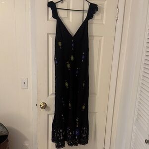 Anthropologie Black Maxi Dress with Colorful Embroidery